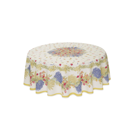 TOSELLI - Nappe Ronde Placée 180 Coton Enduit Rose & Lavande Ecru