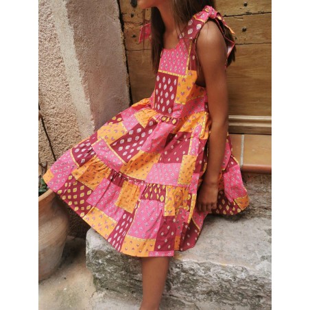 L'ENSOLEILLADE - Robe 4 ans Caline Coton Patch ROSE/ORANGE