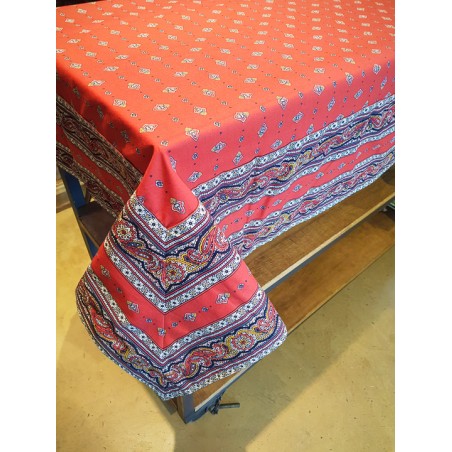 VALDROME - Nappe Cadrée 160X160 Galon Croquet Rouge